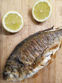 Close-up of fish on table