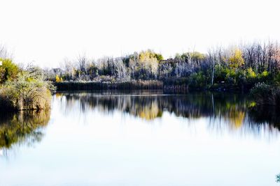 Scenic view of lake against clear sky