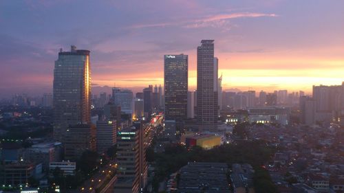 City skyline at dusk