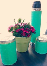 Close-up of flower pot on table