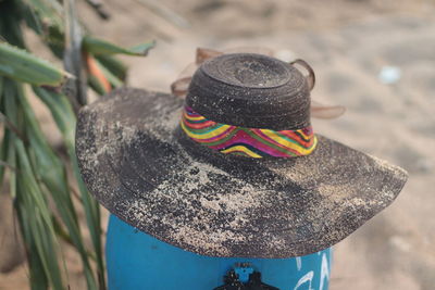 Close-up of person wearing hat