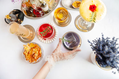 High angle view of food on table