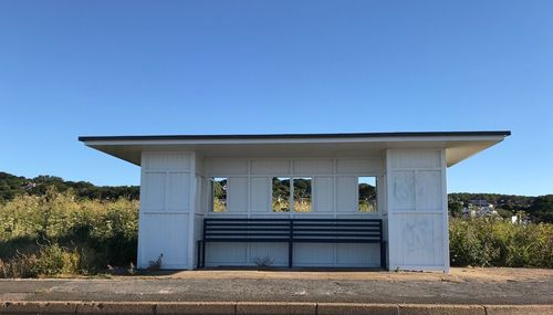 Exterior of house against clear blue sky