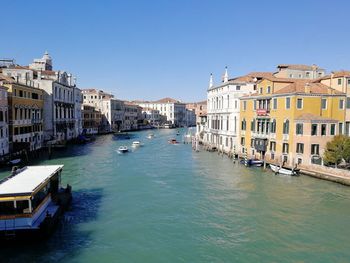 Canal passing through buildings in city