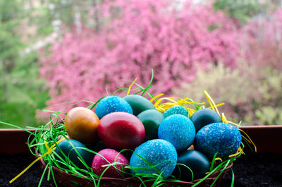 Close-up of colorful easter eggs