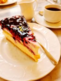 Close-up of cake served on plate