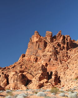 Low angle view of rock formation against clear sky