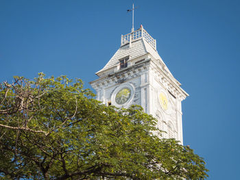 Low angle view of trees and building against sky