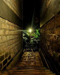 Illuminated staircase at night