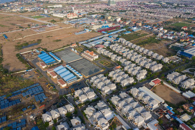 High angle view of buildings in city