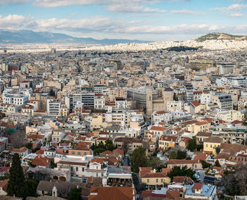 High angle view of townscape against sky