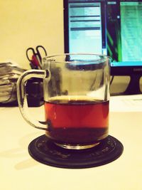 Close-up of tea in cup on table