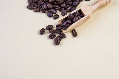 High angle view of coffee beans on table