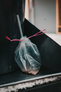 Close-up of plastic bag outdoors