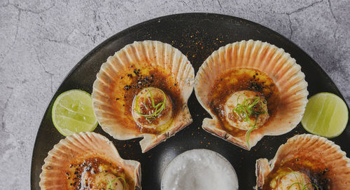 Directly above shot of sushi in plate on table