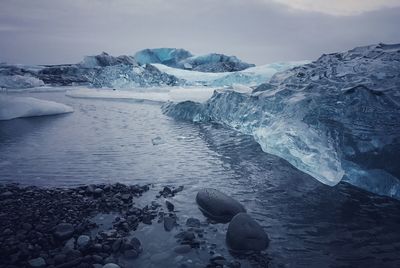 Scenic view of frozen sea against sky