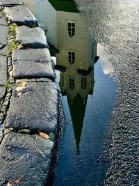 Reflection of building in water