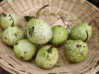 High angle view of calabash in basket