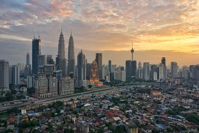 View of cityscape at sunset