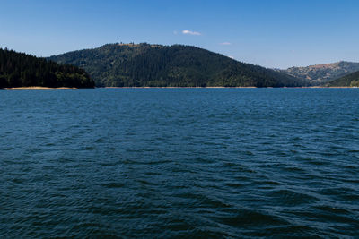 Scenic view of sea against clear blue sky