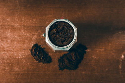 High angle view of coffee on table