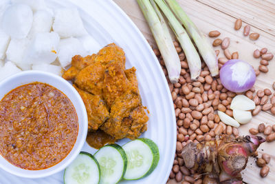 High angle view of food in plate on table