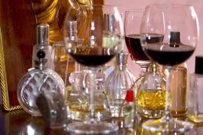 Close-up of wine bottles