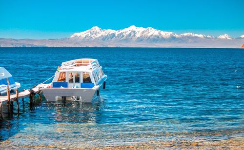 Scenic view of sea against blue sky