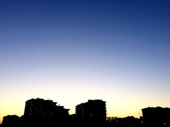 Low angle view of buildings against clear sky