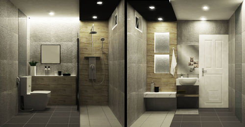 View of illuminated bathroom at home