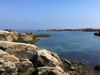 Scenic view of sea against clear sky