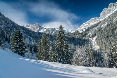 Scenic view of snowcapped mountains against sky