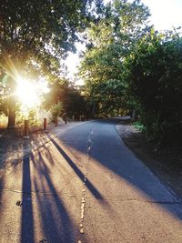 Road by trees in city against sky