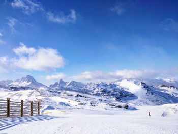 Scenic view of snowcapped mountains against sky