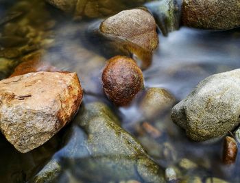 High angle view of rocks on shore