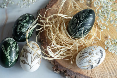 High angle view of christmas decorations on table