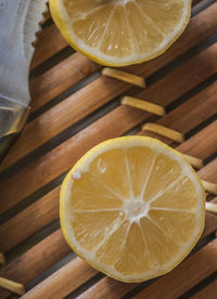 High angle view of lemon slice on table