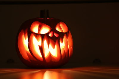 Close-up of illuminated pumpkin