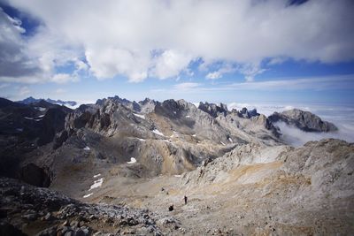 Scenic view of mountains against cloudy sky