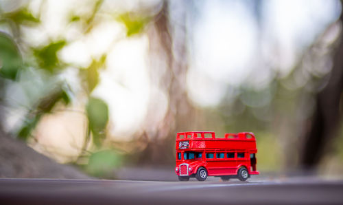 Close-up of toy car on road