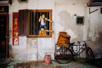 Man working on building wall