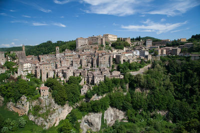 Cityscape of little city of sorano in tuscany italy