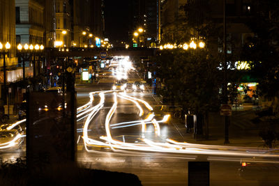 Light trails on road at night