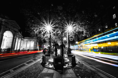 Light trails on road at night