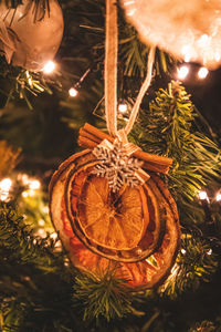 Close-up of illuminated christmas tree