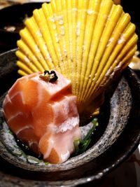 High angle view of dessert in plate on table