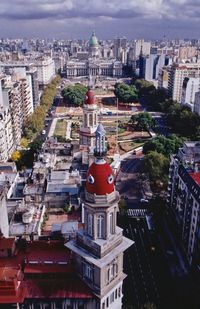 High angle view of buildings in city