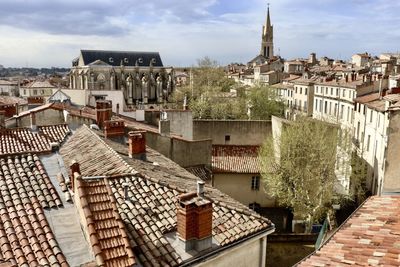 High angle view of townscape against sky