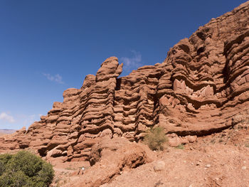 Low angle view of rock formation against sky