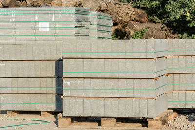 Stacked concrete slabs at construction site